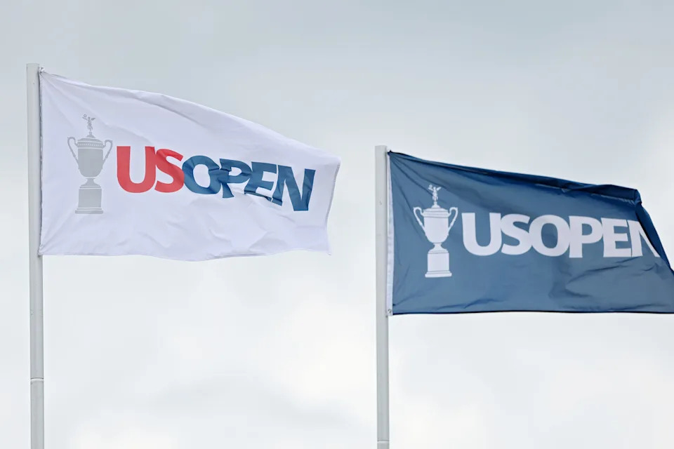 A general view of U.S. Open branded flags over the grounds during the third round of the 125th U.S. Open at Oakmont Country Club on June 14, 2025 in Oakmont, Pennsylvania.