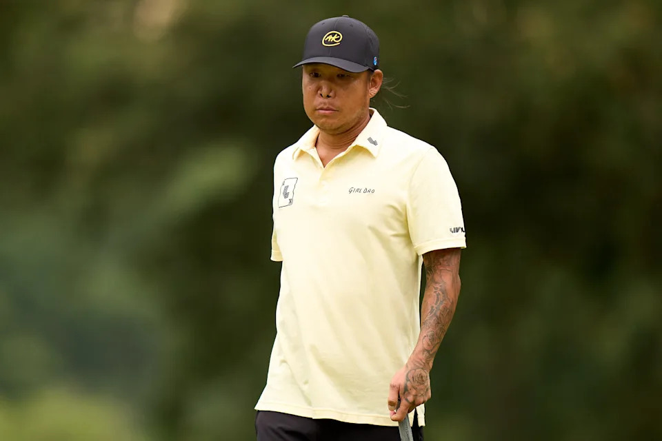 Wild Card Player Anthony Kim looks on the eighth green on day two of LIV Golf Andalucia at Valderrama on July 12, 2025 in CÃ¡diz, Spain.