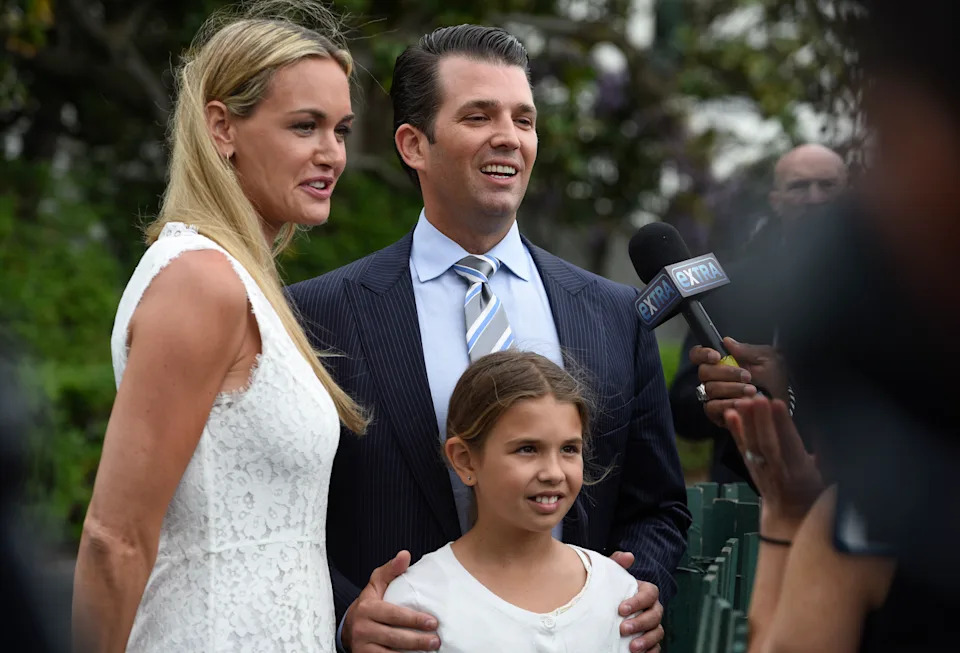 WASHINGTON, DC - APRIL 17:  Vanessa Trump, Donald Trump, Jr., and daughter Kai attend the 139th White House Easter Egg Roll at The White House on April 17, 2017 in Washington, DC.  (Photo by Leigh Vogel/WireImage,)