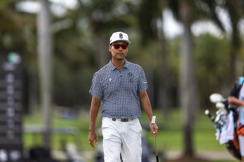 Kevin Na looks on from the 17th green during Day Two of LIV Golf Miami