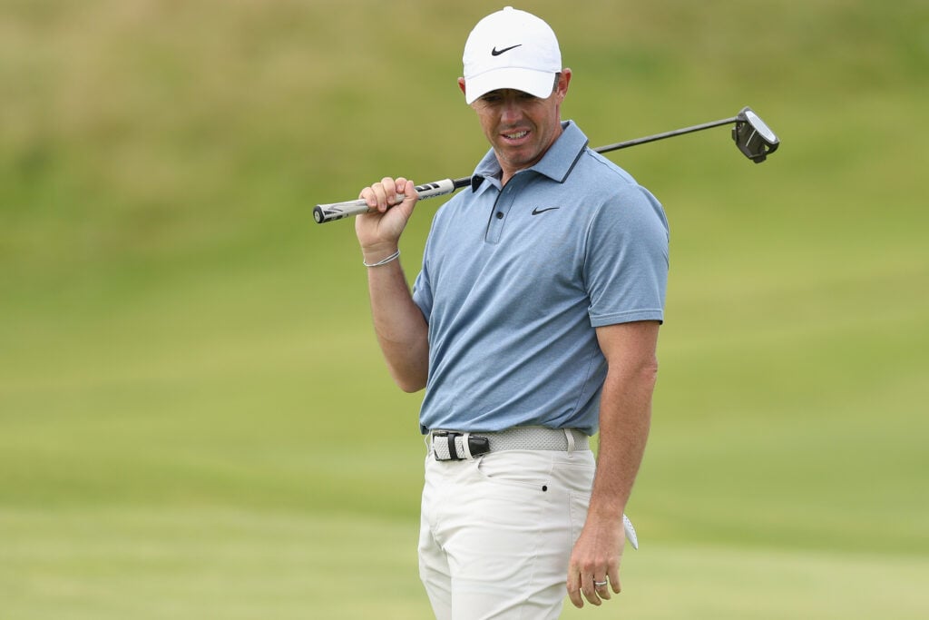 Rory McIlroy reacts to missing a putt during the final round of The Open Championship at Royal Portrush