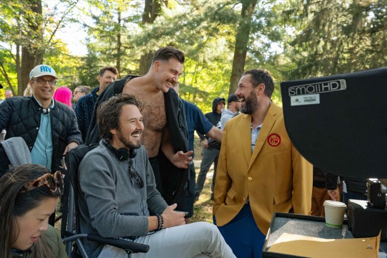 Adam Sandler and Travis Kelce on the set of "Happy Gilmore 2"
