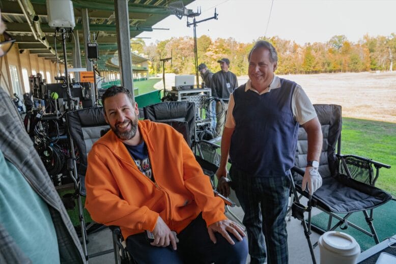 Adam Sandler and Jon Lovitz on the set of "Happy Gilmore 2"