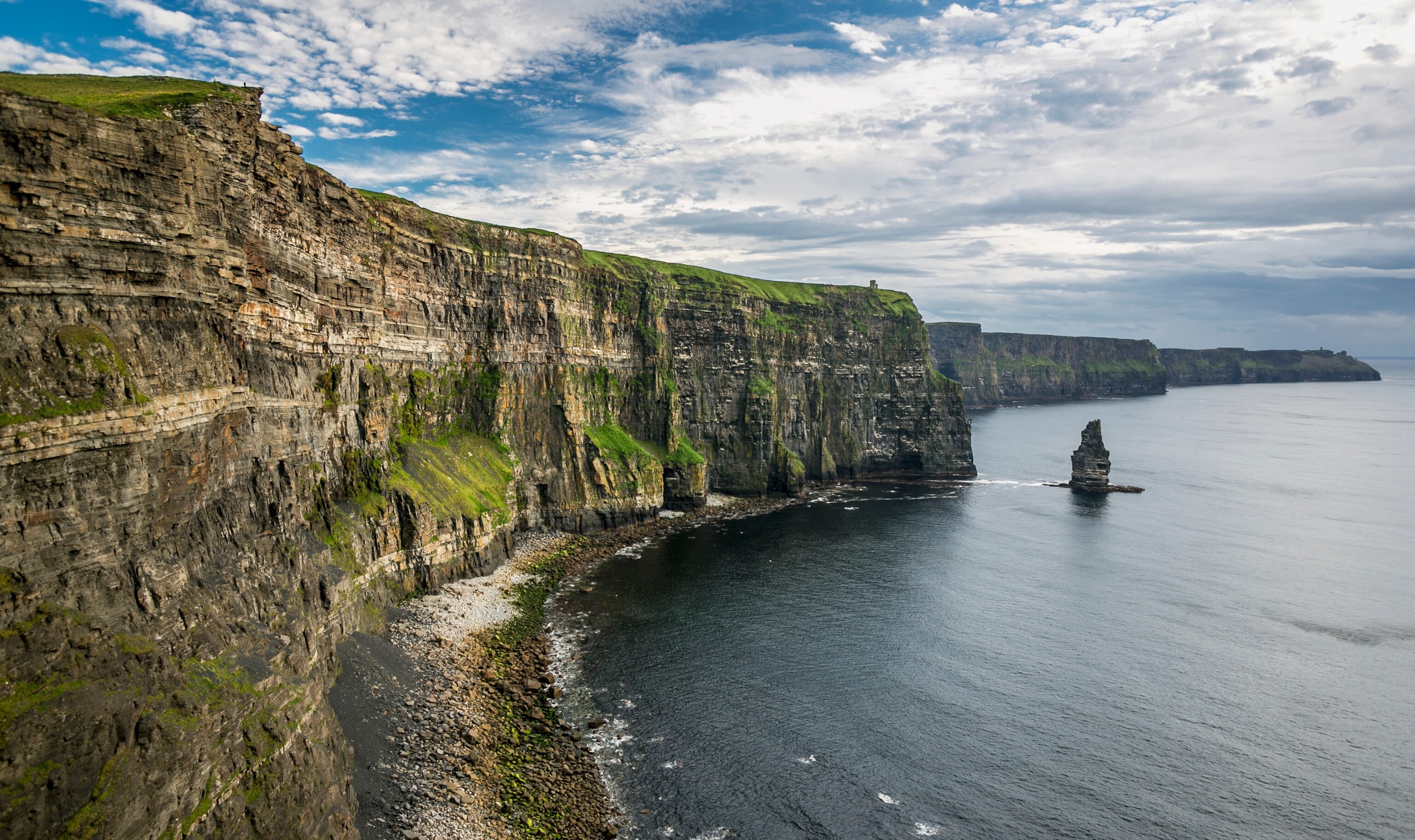 The famous Cliffs of Moher tower over the ocean