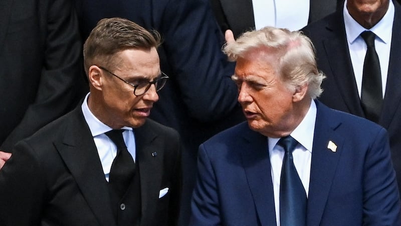 U.S President Donald Trump and Finland's President Alexander Stubb attend the funeral Mass of Pope Francis, at the Vatican, April 26, 2025. REUTERS/Dylan Martinez