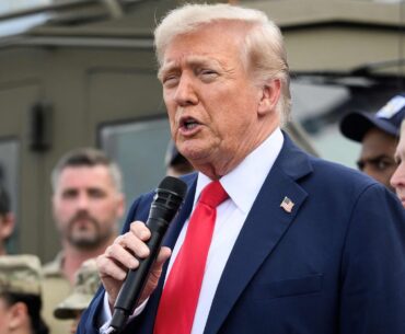 US President Donald Trump speaks while visiting federal troops at the US Park Police Anacostia operations facility in Washington, DC, on August 21, 2025.