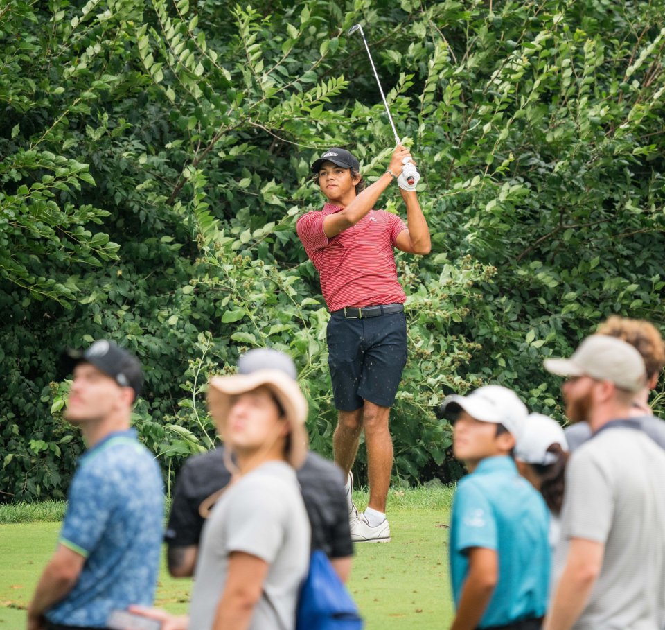 Golfer Charlie Woods taking a shot at the Junior PGA Championships.