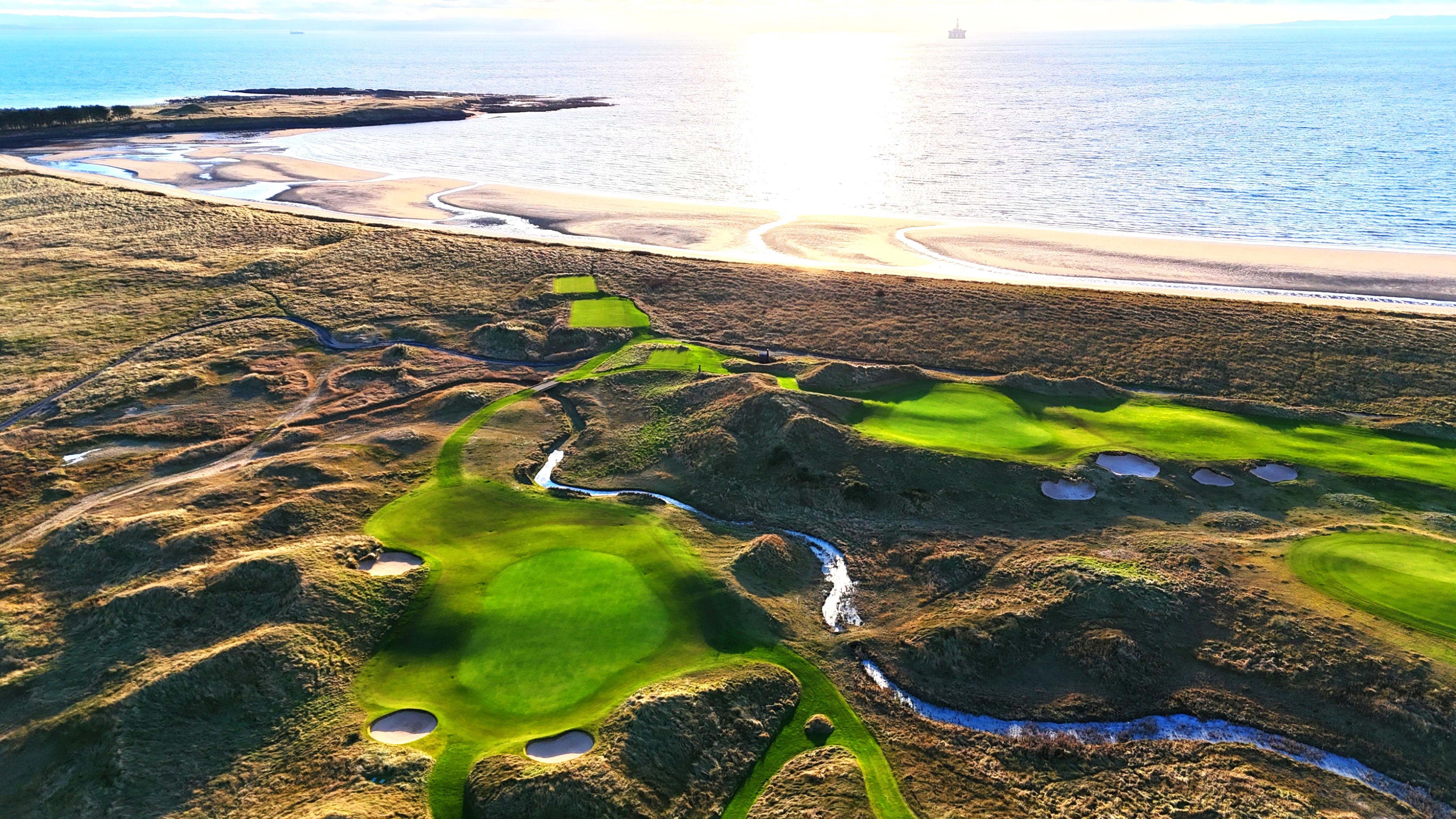 Dumbarnie Links, the beach and sea seen from above