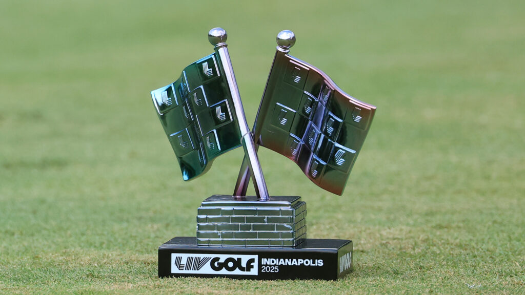 A tee marker at LIV Golf Indianapolis