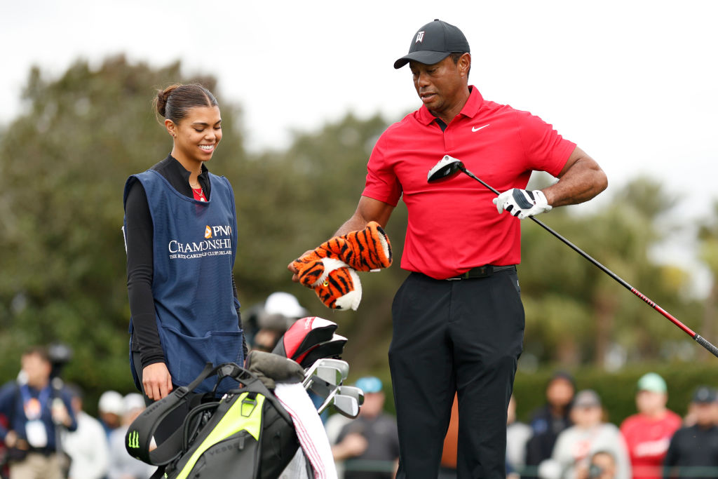 Tiger Woods at the PNC Championship with daughter Sam as his caddie