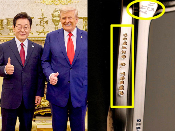 The golf putter custom-made by Gold five for Donald Trump. South Korean President Lee Jae Myung gave it Trump as a gift