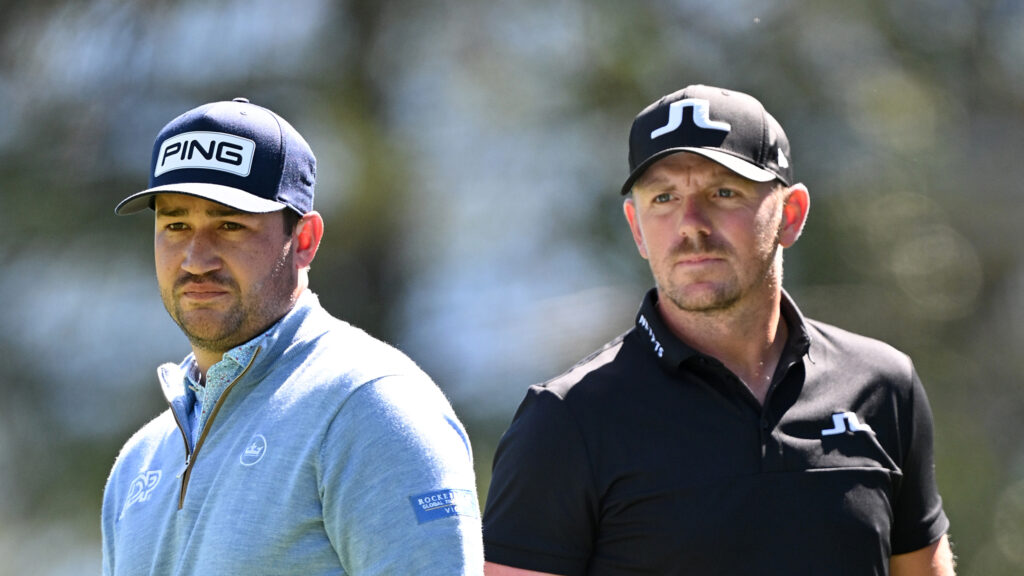 Thriston Lawrence and Matt Wallace look on during the final round of the 2025 European Masters