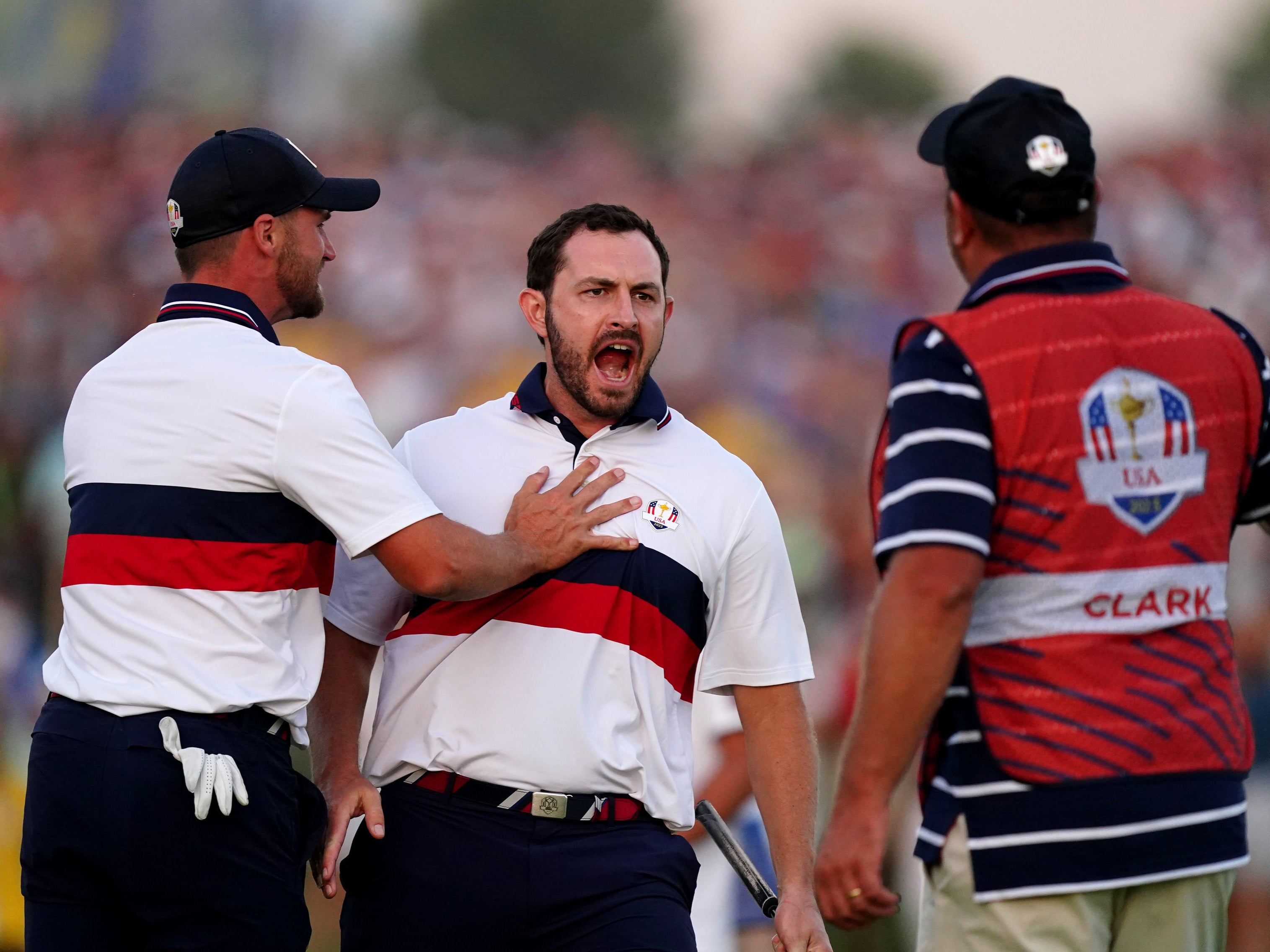 Patrick Cantlay celebrates at the 2023 Ryder Cup