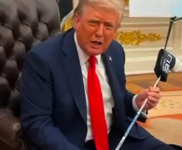 Watch Trump show off golf club gifted by Zelensky from hero Ukrainian sergeant who took up sport after losing leg in war