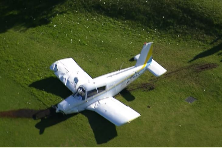 Small plane crash-landed on a golf course.