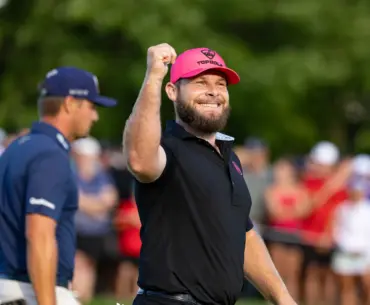 Fans are seen on the first green during the final round of LIV Golf Team Championship Michigan at The Cardinal at Saint John’s on Sunday, August 24, 2025 in Plymouth, MIchigan. (Photo by Charles Laberge/LIV Golf)