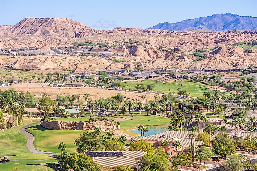 Aerial view of the picturesque town of Mesquite, Nevada.