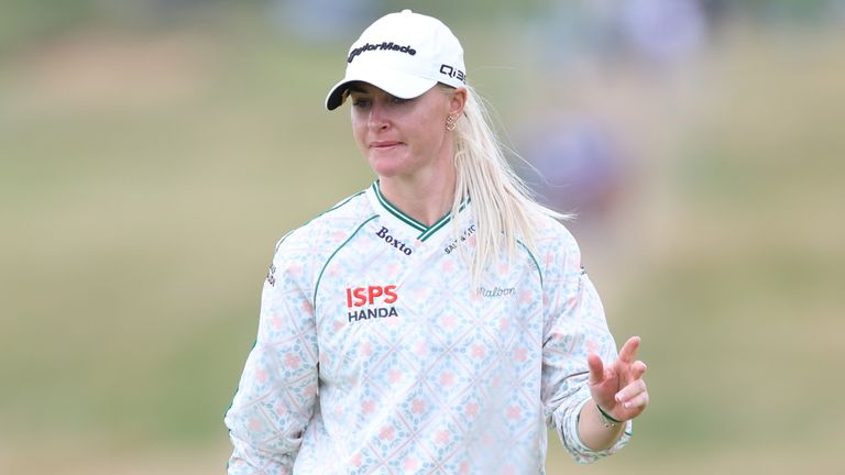 England's Charley Hull on the 17th on day three of the 2025 AIG Women's Open at Royal Porthcawl