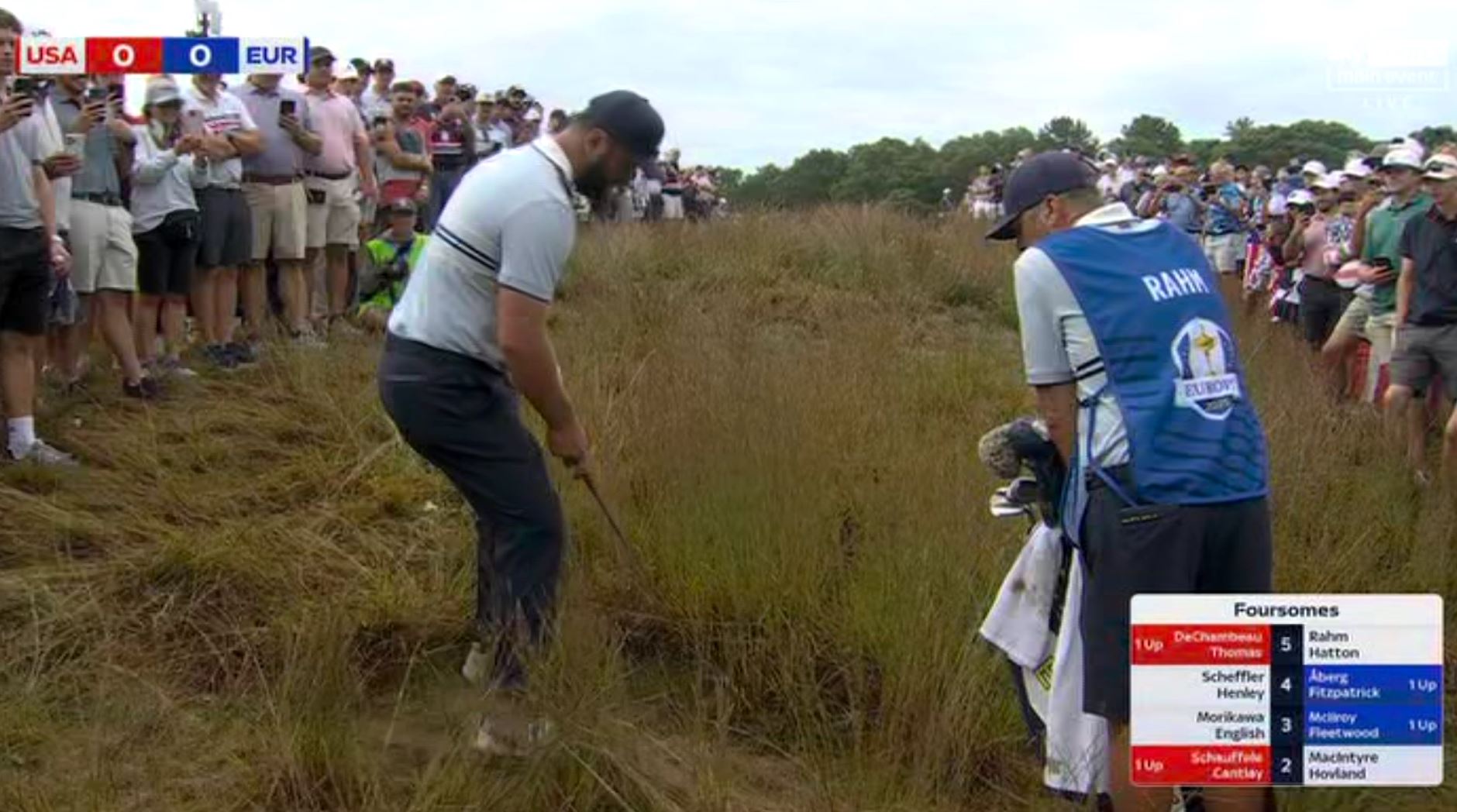 Rahm played to only 12ft from the hole from this lie