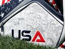 A detailed view of a golf bag used by a member of the Team United States prior to the Ryder Cup.