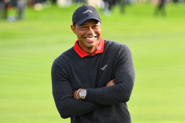 Tiger Woods looks on during the trophy ceremony following the final round of The Genesis Invitational 2025 at Torrey Pines Golf Course on February 16, 2025 in La Jolla, California. 