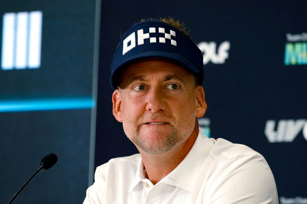 Ian Poulter, Team Captain of Majesticks GC, speaks to the media during the LIV Golf Team Championship