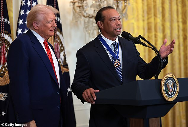 Woods (pictured in February) has been invited to the White House by Trump several times
