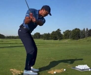 Tiger Woods is back on the links for the first time since his surgery in March on his Achilles
