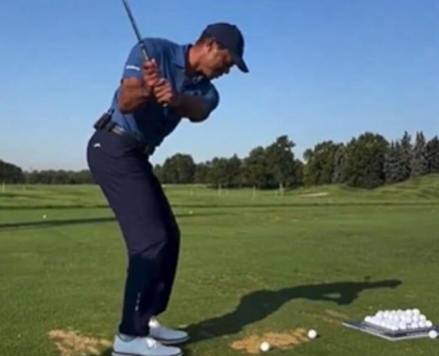 Tiger Woods is back on the links for the first time since his surgery in March on his Achilles