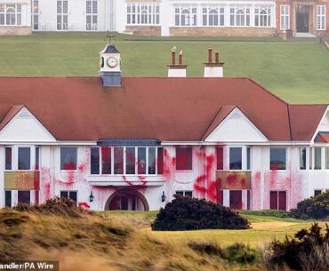 The clubhouse at Trump Turnberry was covered in red paint in an incident in March