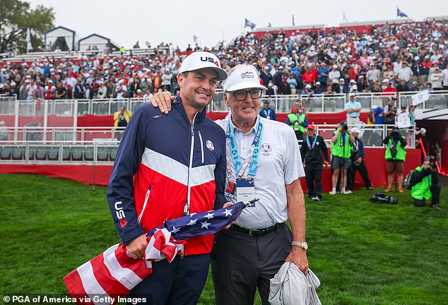 The USA captain, who played the course while at college, is pictured with his father