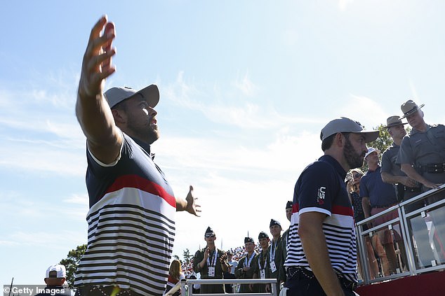Schauffele (L) and playing partner Patrick Cantlay (R) won the USA's only foursome on Friday