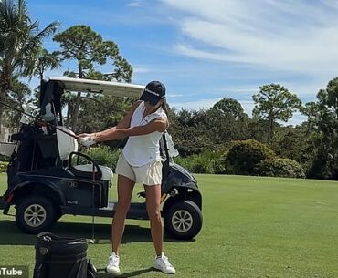 Kai Trump recently enjoyed a golf day with her grandpa. She is seen above in a separate outing