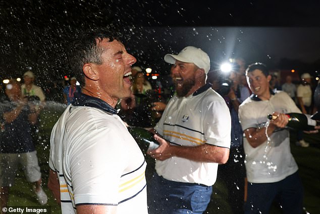 McIlroy and his teammates were seen popping champagne on the course after winning