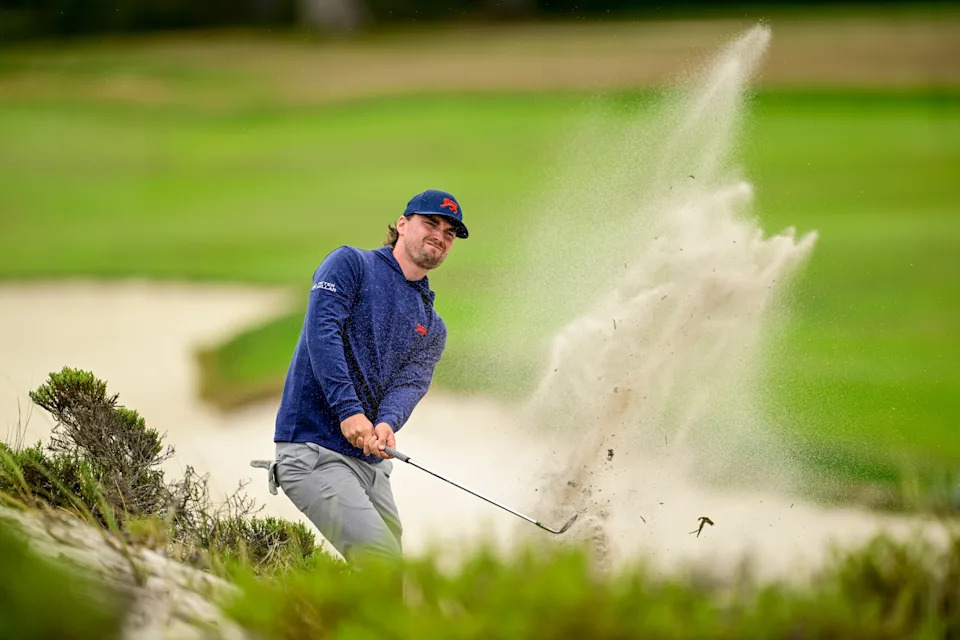 Cameron Adam (GB&I) plays a shot from the dunes on the 12th hole during a practice round of the 2025 Walker Cup at Cypress Point Club in Pebble Beach, Calif. on Thursday, Sept. 4, 2025.