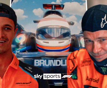 Brad Pitt and Martin Brundle DRIVE Lando Norris' McLaren F1 car  🟠🏎️