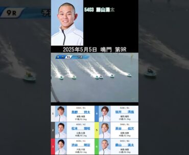 【5403】藤山湧太選手のデビュー戦【徳島支部136期】池田高校野球部出身 養成所チャンプ決定戦は第4位！養成所勝率6.42で全29人中第5位SGレーサー目指して頑張れ2025年5月5日 鳴門 第9R