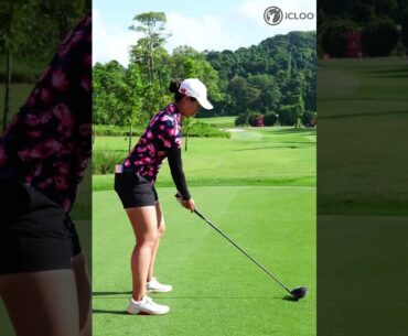 The ball goes to the middle of the fairway. She's Xiyu Lin.