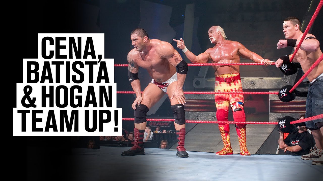 John Cena, Batista & Hulk Hogan team up in Six-Man Tag Team dark match: From the WWE Vault John Cena, Batista & Hulk Hogan team up in Six-Man Tag Team dark match: From the WWE Vault