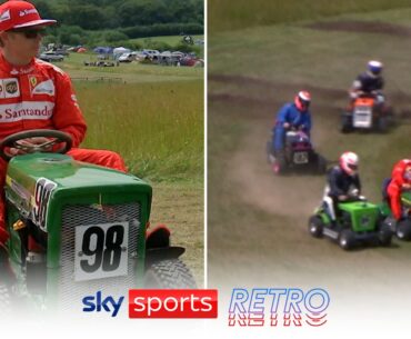 Kimi Raikkonen vs Martin Brundle, Johnny Herbert & Anthony Davidson in a lawnmower race