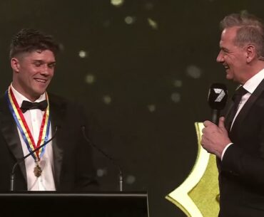 2025 Magarey Medal winner Tom Lewis (Sturt) interviewed by Channel 7's Mark Soderstrom