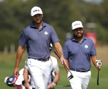 Sam Burns with JJ Spaun in practice