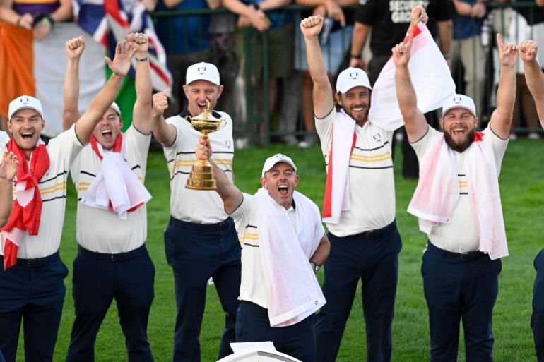 Rory McIlroy reacts.