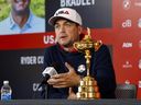 Keegan Bradley, captain of Team USA, speaks at a press conference prior to the Ryder Cup 2025 at Black Course at Bethpage State Park Golf Course on Sept. 22, 2025, in Farmingdale, N.Y.