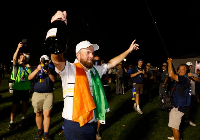 Team Europe's Shane Lowry celebrates after winning the Ryder Cup in Farmington, New York, on September 28, 2025.  