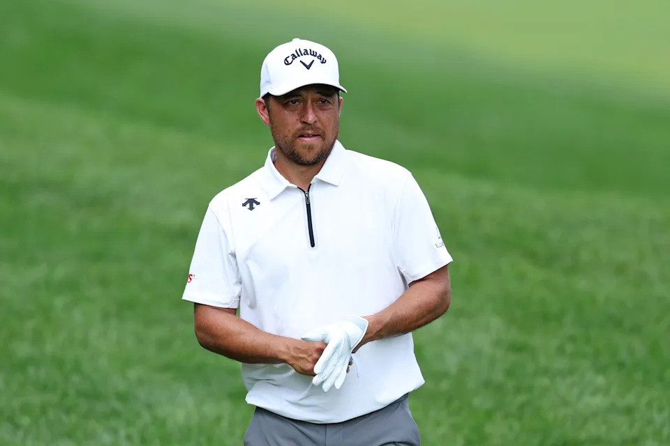 Xander Schauffele of the United States prepares to play a shot on the second hole during the second round of the BMW Championship 2025 at Caves Valley Golf Club on August 15, 2025 in Owings Mills, Maryland.