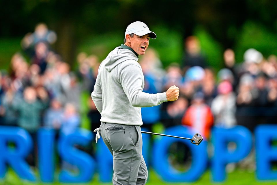 Rory McIlroy after sinking a birdie putt on the 18th green during the final round of the Amgen Irish Open. Photo: Sam Barnes/Sportsfile