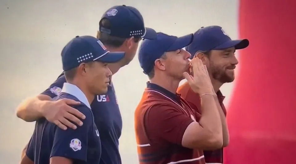 Rory McIlroy blows kisses to fans on first tee at Ryder Cup as they greet him with profane chants.