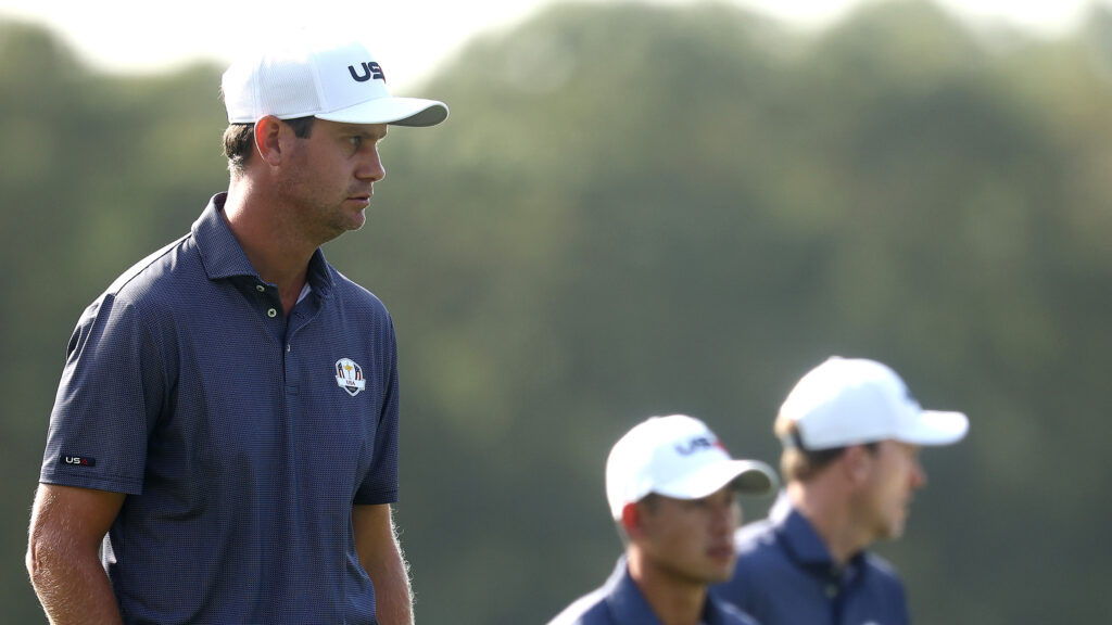 Harris English walking during a Ryder Cup practice round