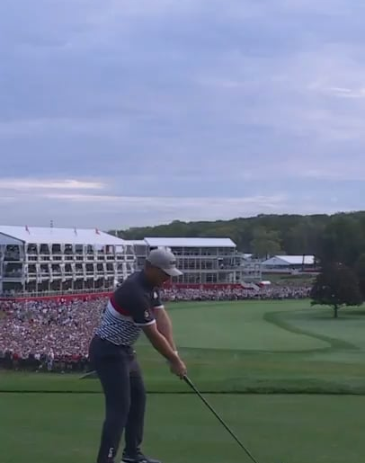 Bryson DeChambeau destroys golf ball off the first tee of the Ryder Cup